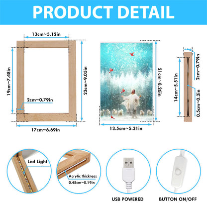 Radiance Jesus And Snow Cardinal Frame Lamp Prints - Jesus Christ Frame Lamp Art - Christian Decor