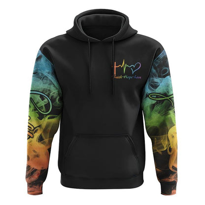 Rainbow Colorful Sunflower Faith Smoke All Over Print 3D Hoodie, Christian Hoodie, Christian Sweatshirt, Bible Verse Shirt