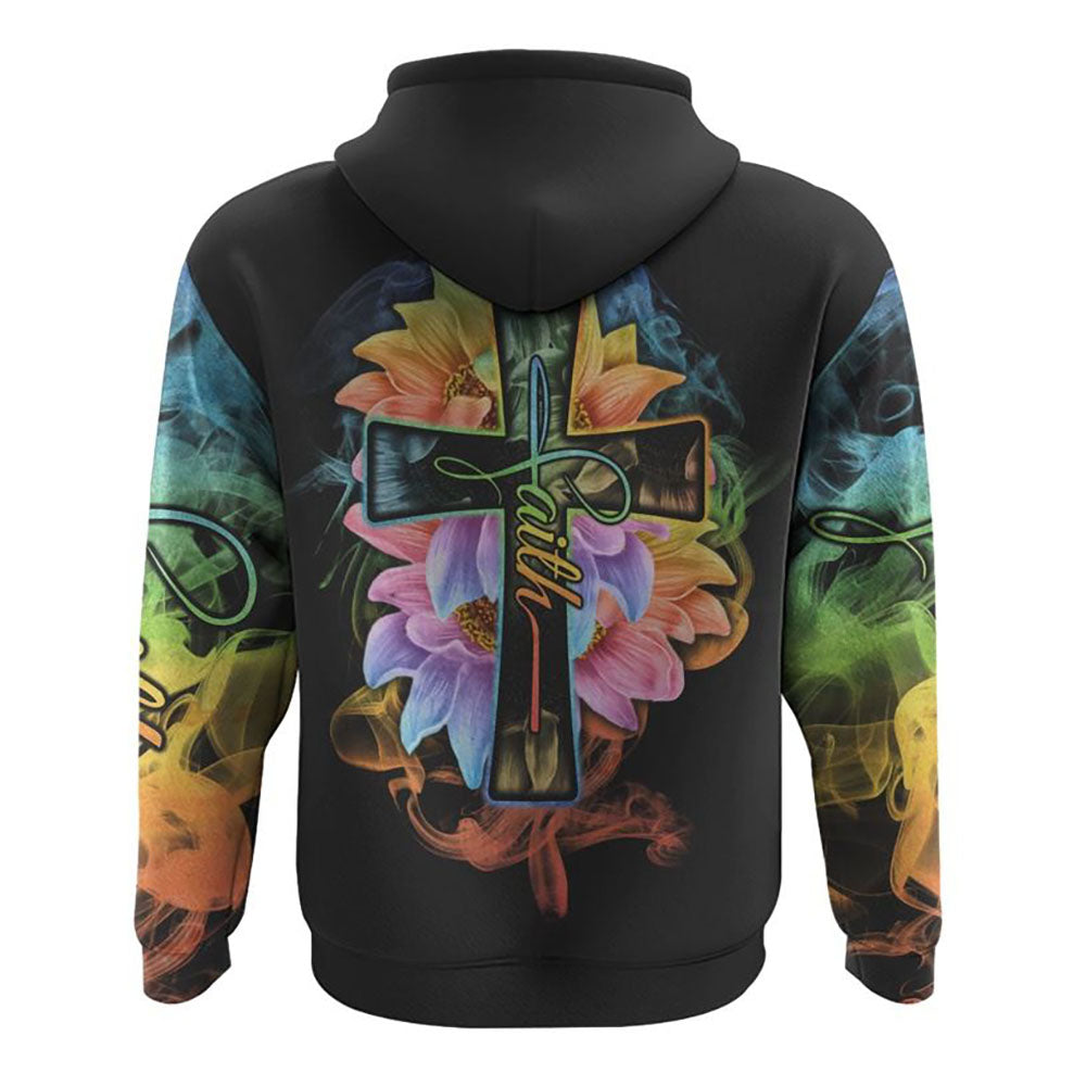 Rainbow Colorful Sunflower Faith Smoke All Over Print 3D Hoodie, Christian Hoodie, Christian Sweatshirt, Bible Verse Shirt