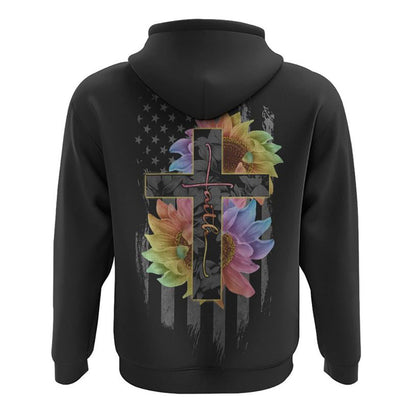 Rainbow Sunflower Cross Faith Flag All Over Print 3D Hoodie, Christian Hoodie, Christian Sweatshirt, Bible Verse Shirt