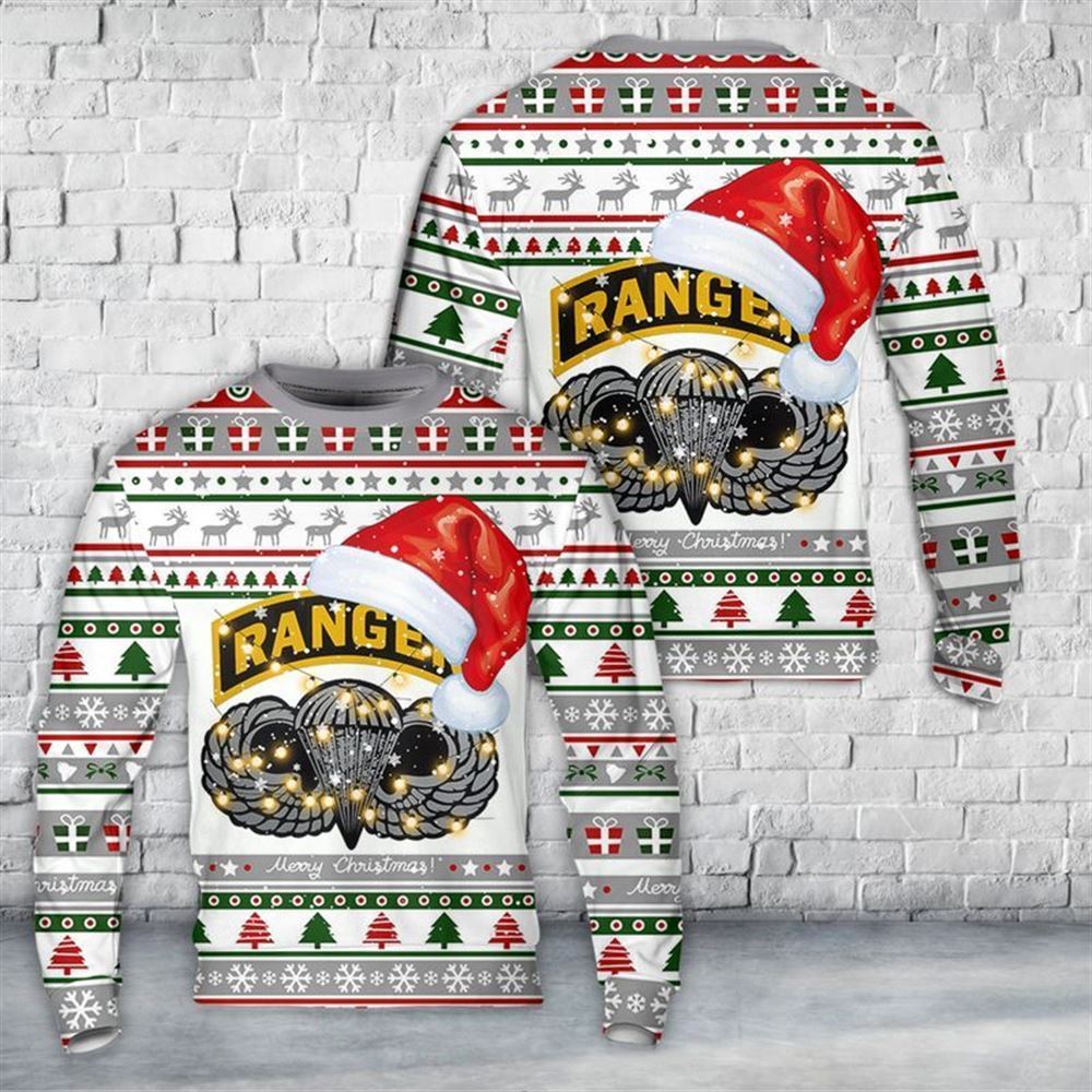 Ranger Tab With Wings Ugly Christmas Sweater, Best Gift For Holiday, Christmas Crewneck Sweater, Christmas Winter Fashion