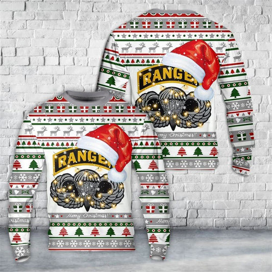Ranger Tab With Wings Ugly Christmas Sweater, Best Gift For Holiday, Christmas Crewneck Sweater, Christmas Winter Fashion