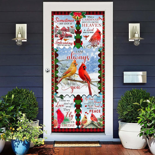 Red Bird I Am Always With You Door Cover, Christmas Door Knob Covers, Christmas Outdoor Decoration