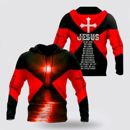 Red Black Jesus Is My Lord My King My God 3D Hoodies For Women Men, God 3D Printed Hoodie, Christian Apparel Hoodies
