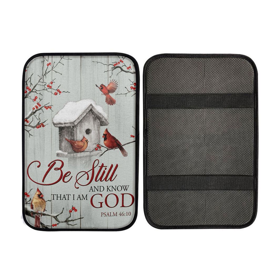 Red Cardinal Be Still And Know That I Am God Car Center Console Cover, Christian Gift Car Armrest Pad