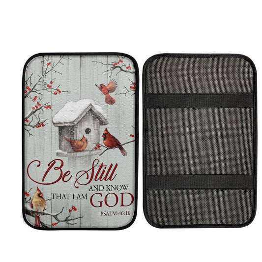 Red Cardinal Be Still And Know That I Am God Car Center Console Cover, Christian Gift Car Armrest Pad