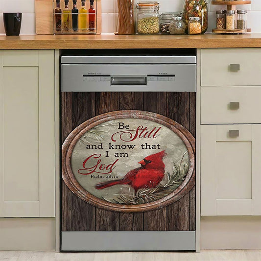 Red Cardinal Be Still And Know That I Am God Dishwasher Cover, Christian Dishwasher Wrap, Bible Verse Kitchen Decoration