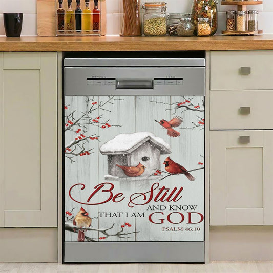 Red Cardinal Be Still And Know That I Am God Dishwasher Cover, Christian Dishwasher Wrap, Religious Kitchen Decoration