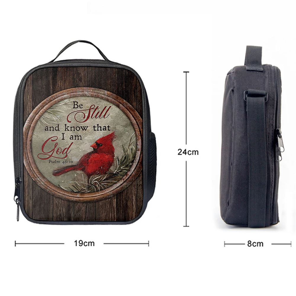 Red Cardinal Be Still And Know That I Am God Lunch Bag, Bible Verse Lunch Bag For Men And Women