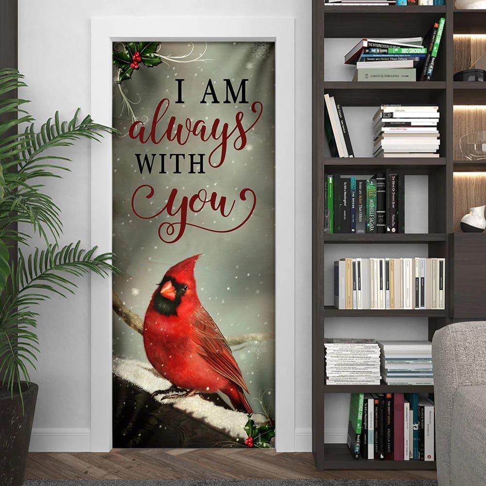 Red Cardinal I Am Always With You Door Cover, Christmas Door Knob Covers, Christmas Outdoor Decoration