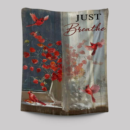 Red Cardinal Red Leaves Just Breathe Tapestry