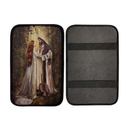 Red Head Women And Jesus In A Beautiful Forest Car Armrest Pad, Christian Gift Car Armrest Pad