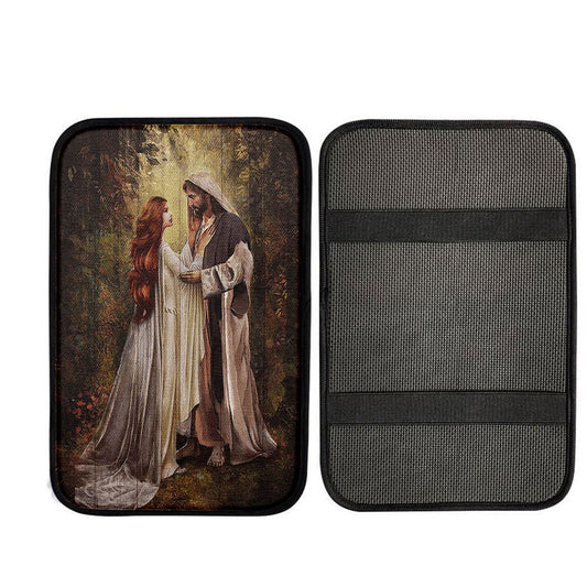 Red Head Women And Jesus In A Beautiful Forest Car Armrest Pad, Christian Gift Car Armrest Pad