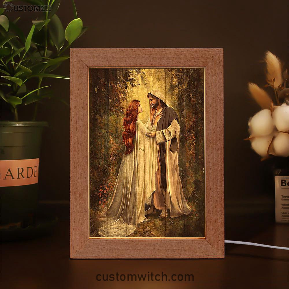 Red Head Women And Jesus In A Beautiful Forest Frame Lamp - Christian Art - Religious Home Decor