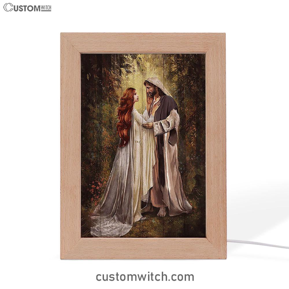 Red Head Women And Jesus In A Beautiful Forest Frame Lamp - Christian Art - Religious Home Decor