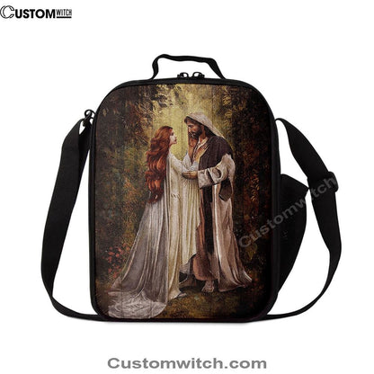 Red Head Women And Jesus In A Beautiful Forest Lunch Bag, Bible Verse Lunch Bag For Men And Women