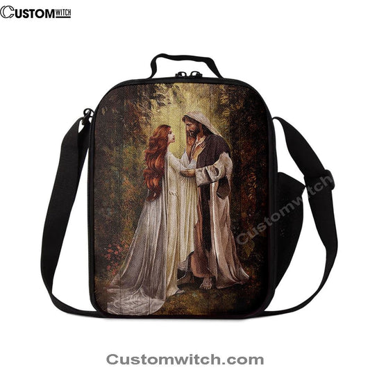 Red Head Women And Jesus In A Beautiful Forest Lunch Bag, Bible Verse Lunch Bag For Men And Women