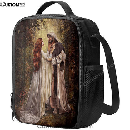 Red Head Women And Jesus In A Beautiful Forest Lunch Bag, Bible Verse Lunch Bag For Men And Women