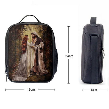 Red Head Women And Jesus In A Beautiful Forest Lunch Bag, Bible Verse Lunch Bag For Men And Women