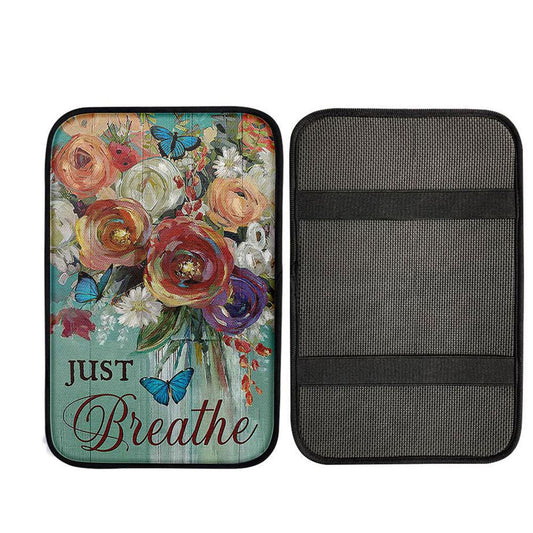 Red Rose Just Breathe Car Armrest Pad, Christian Gift Car Armrest Pad