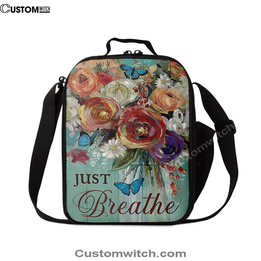 Red Rose Just Breathe Lunch Bag, Bible Verse Lunch Bag For Men And Women