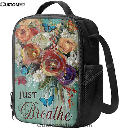 Red Rose Just Breathe Lunch Bag, Bible Verse Lunch Bag For Men And Women
