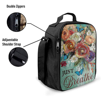Red Rose Just Breathe Lunch Bag, Bible Verse Lunch Bag For Men And Women