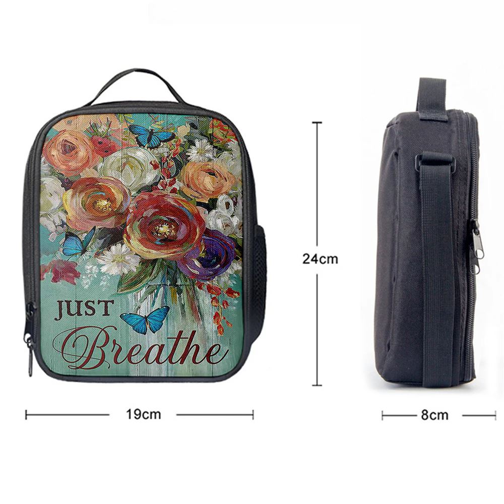 Red Rose Just Breathe Lunch Bag, Bible Verse Lunch Bag For Men And Women