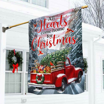 Red Truck American Flag All Heart Come Home For Christmas Flag, Christmas Garden Flag, Home Decor Accessories, Christmas Outdoor Decor Ideas