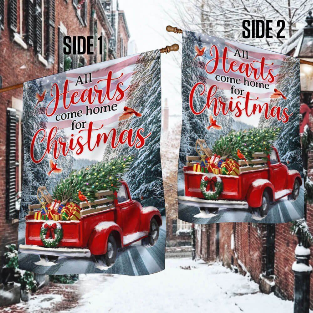 Red Truck American Flag All Heart Come Home For Christmas Flag, Christmas Garden Flag, Home Decor Accessories, Christmas Outdoor Decor Ideas