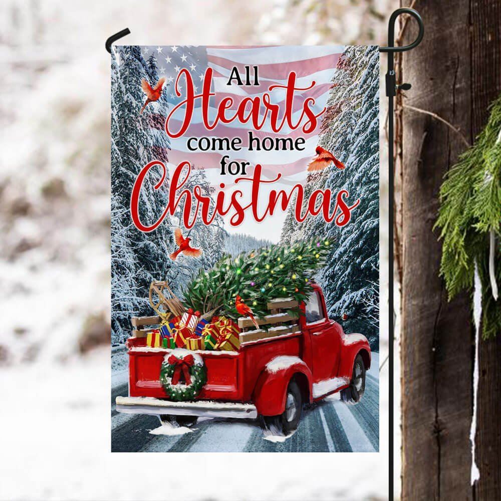 Red Truck American Flag All Heart Come Home For Christmas Flag, Christmas Garden Flag, Home Decor Accessories, Christmas Outdoor Decor Ideas