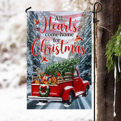 Red Truck American Flag All Heart Come Home For Christmas Flag, Christmas Garden Flag, Home Decor Accessories, Christmas Outdoor Decor Ideas