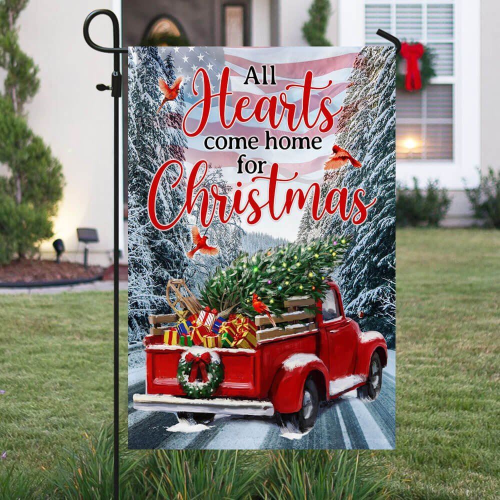 Red Truck American Flag All Heart Come Home For Christmas Flag, Christmas Garden Flag, Home Decor Accessories, Christmas Outdoor Decor Ideas
