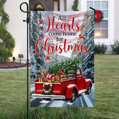 Red Truck American Flag All Heart Come Home For Christmas Flag, Christmas Garden Flag, Home Decor Accessories, Christmas Outdoor Decor Ideas