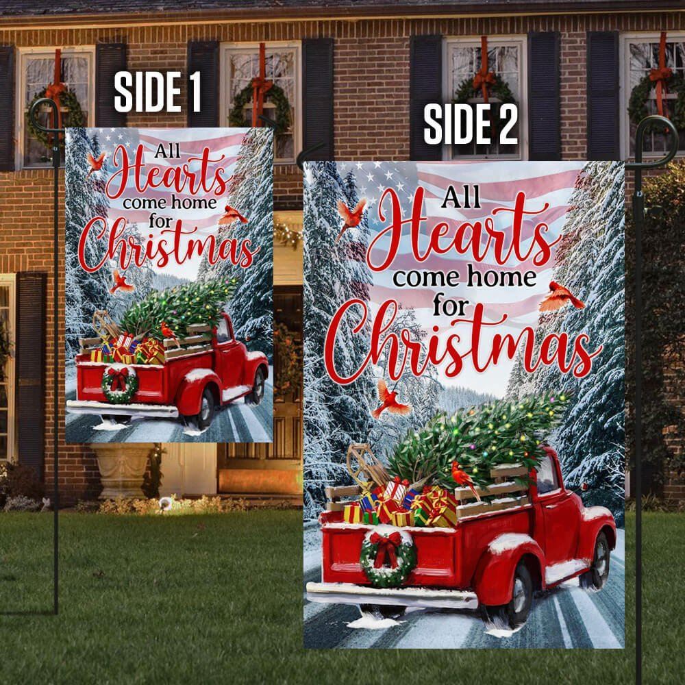 Red Truck American Flag All Heart Come Home For Christmas Flag, Christmas Garden Flag, Home Decor Accessories, Christmas Outdoor Decor Ideas