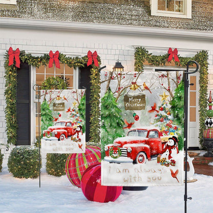 Red Truck Cardinal Christmas Flag I Am Always With You Flag, Christmas Notre Dame House Flag, Christmas Outdoor Decor Ideas