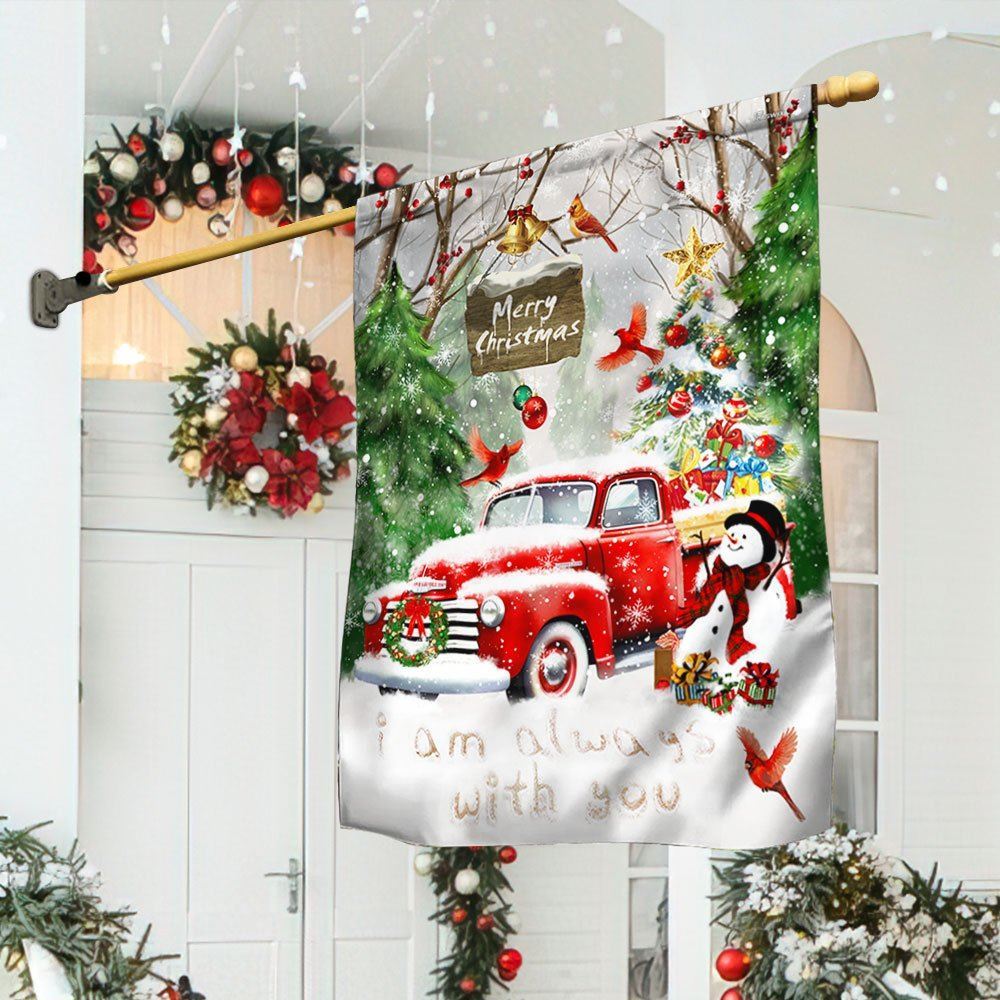 Red Truck Cardinal Christmas Flag I Am Always With You Flag, Christmas Notre Dame House Flag, Christmas Outdoor Decor Ideas