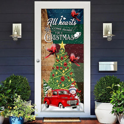 Red Truck Christmas Door Cover, All Hearts Come Home For Christmas Door Cover, Christmas Door Knob Covers, Christmas Outdoor Decoration
