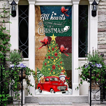 Red Truck Christmas Door Cover, All Hearts Come Home For Christmas Door Cover, Christmas Door Knob Covers, Christmas Outdoor Decoration