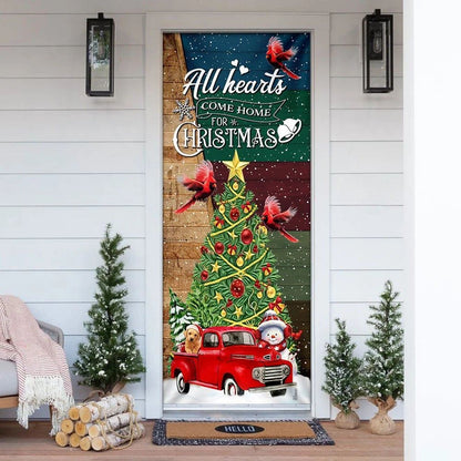 Red Truck Christmas Door Cover, All Hearts Come Home For Christmas Door Cover, Christmas Door Knob Covers, Christmas Outdoor Decoration