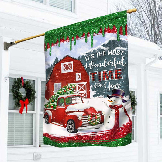 Red Truck Christmas Flag It's The Most Wonderful Time Of The Year Flag, Christmas Garden Flag, Home Decor Accessories, Christmas Outdoor Decor Ideas