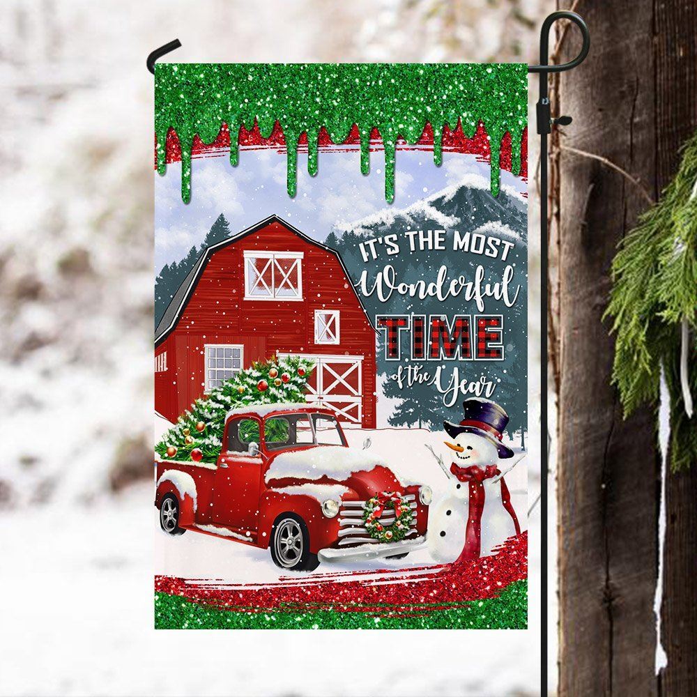 Red Truck Christmas Flag It's The Most Wonderful Time Of The Year Flag, Christmas Garden Flag, Home Decor Accessories, Christmas Outdoor Decor Ideas