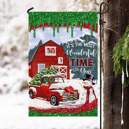 Red Truck Christmas Flag It's The Most Wonderful Time Of The Year Flag, Christmas Garden Flag, Home Decor Accessories, Christmas Outdoor Decor Ideas
