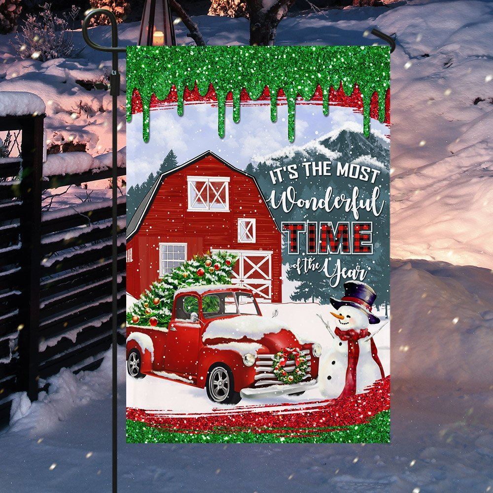 Red Truck Christmas Flag It's The Most Wonderful Time Of The Year Flag, Christmas Garden Flag, Home Decor Accessories, Christmas Outdoor Decor Ideas