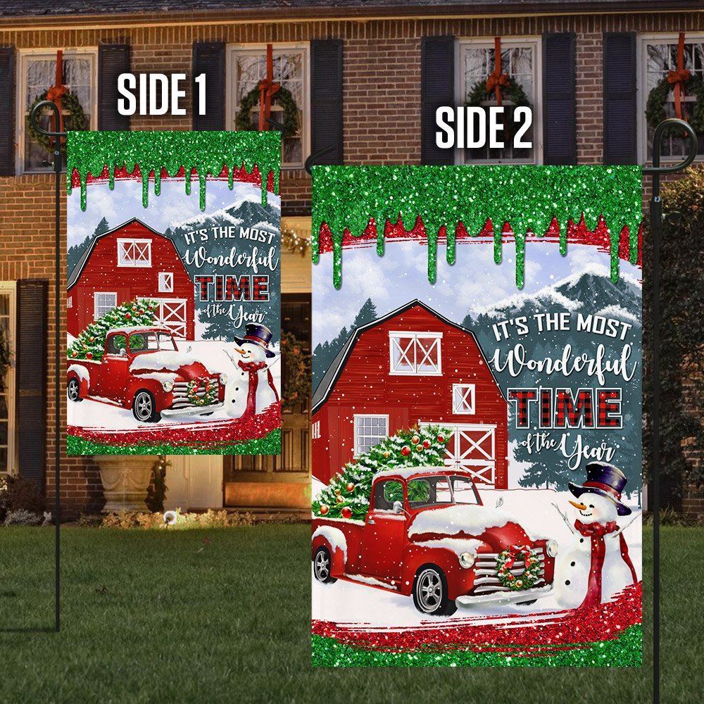 Red Truck Christmas Flag It's The Most Wonderful Time Of The Year Flag, Christmas Garden Flag, Home Decor Accessories, Christmas Outdoor Decor Ideas