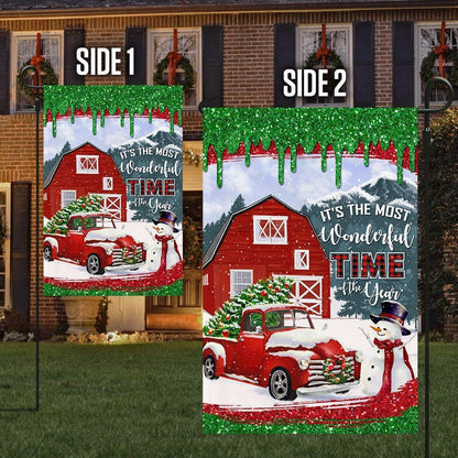 Red Truck Christmas Flag It's The Most Wonderful Time Of The Year Flag, Christmas Garden Flag, Home Decor Accessories, Christmas Outdoor Decor Ideas
