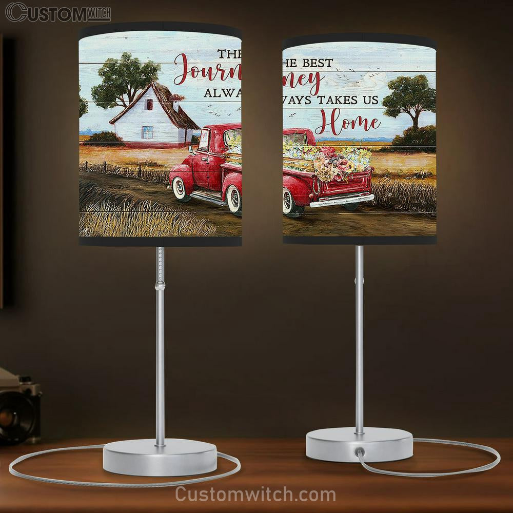 Red Truck The Best Journey Always Takes Us Home Table Lamb Art - Christian Lamb Gift Decor - Bible Verse Table Lamb