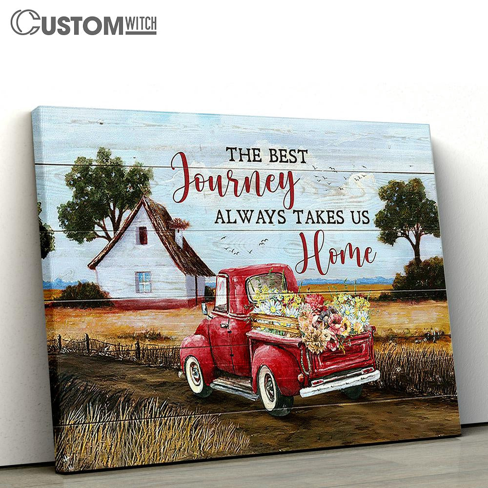 Red Truck The Best Journey Always Takes Us Home Canvas Art - Christian Wall Art Decor - Bible Verse Canvas