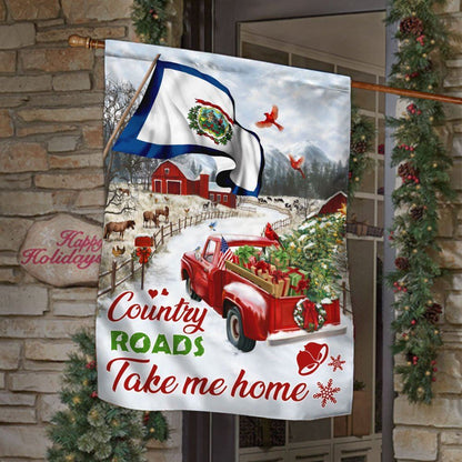 Red Truck West Virginia Flag Country Roads Take Me Home Flag, Christmas Garden Flag, Home Decor Accessories, Christmas Outdoor Decor Ideas