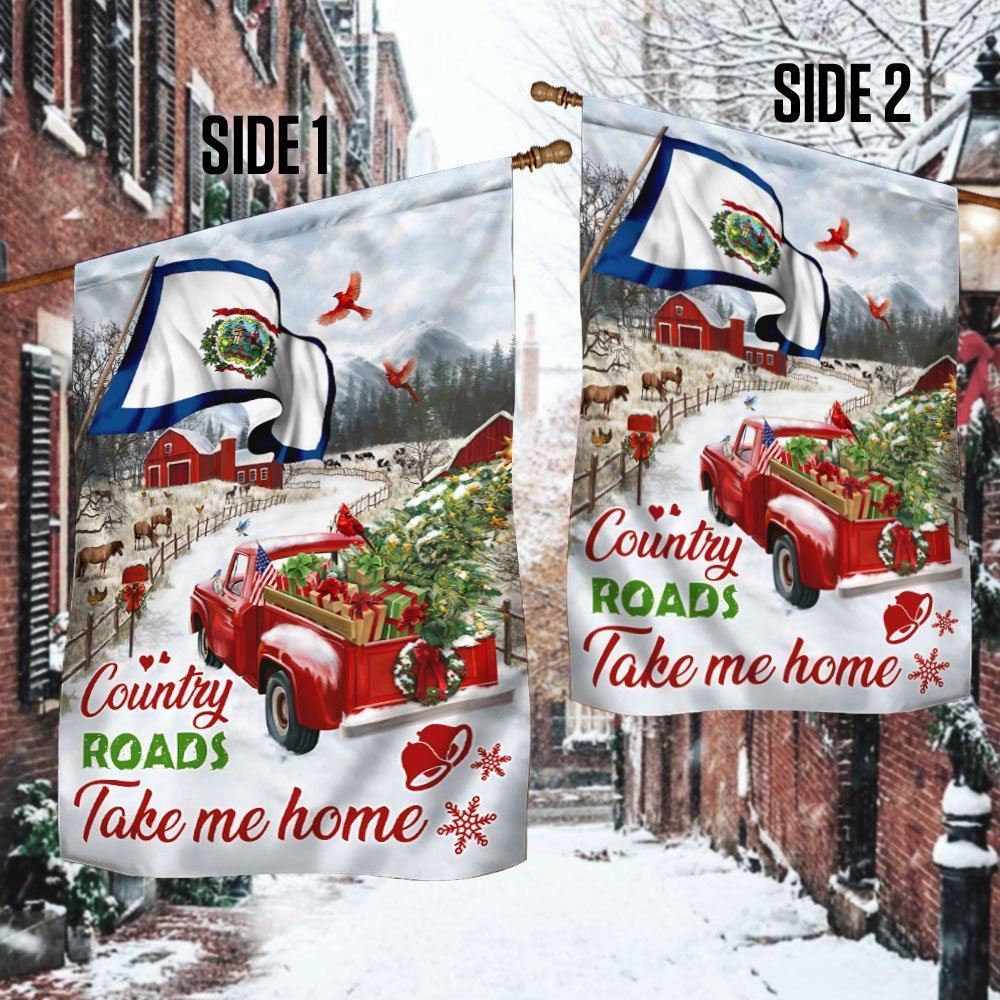 Red Truck West Virginia Flag Country Roads Take Me Home Flag, Christmas Garden Flag, Home Decor Accessories, Christmas Outdoor Decor Ideas
